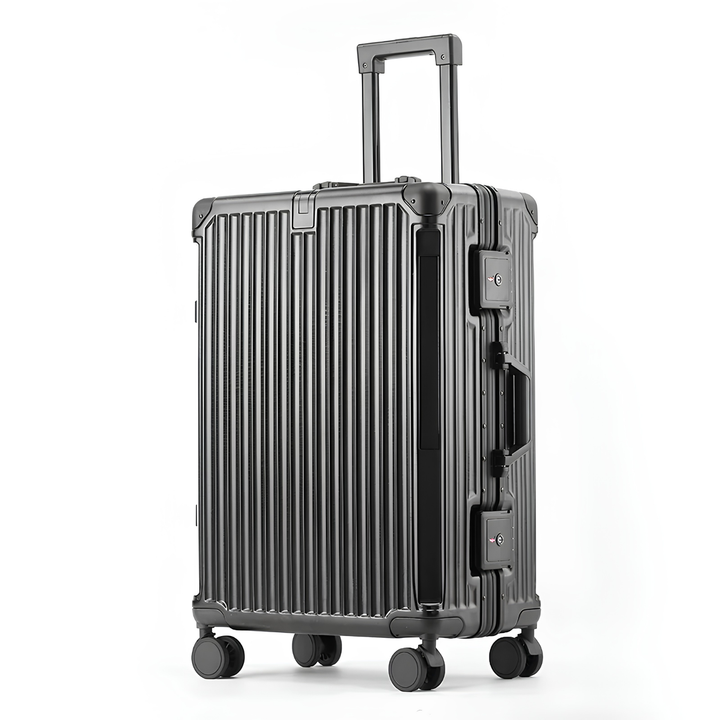 Veilige aluminium reiskoffer WC2026 met geïntegreerd TSA slot en 360° spinnerwielen. Betrouwbare reisbagage.