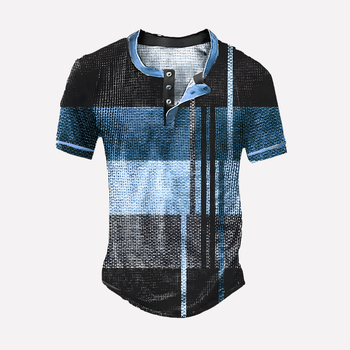 Veelzijdig heren T-shirt met wafel breisel en ronde hals, perfect voor lente/zomer.