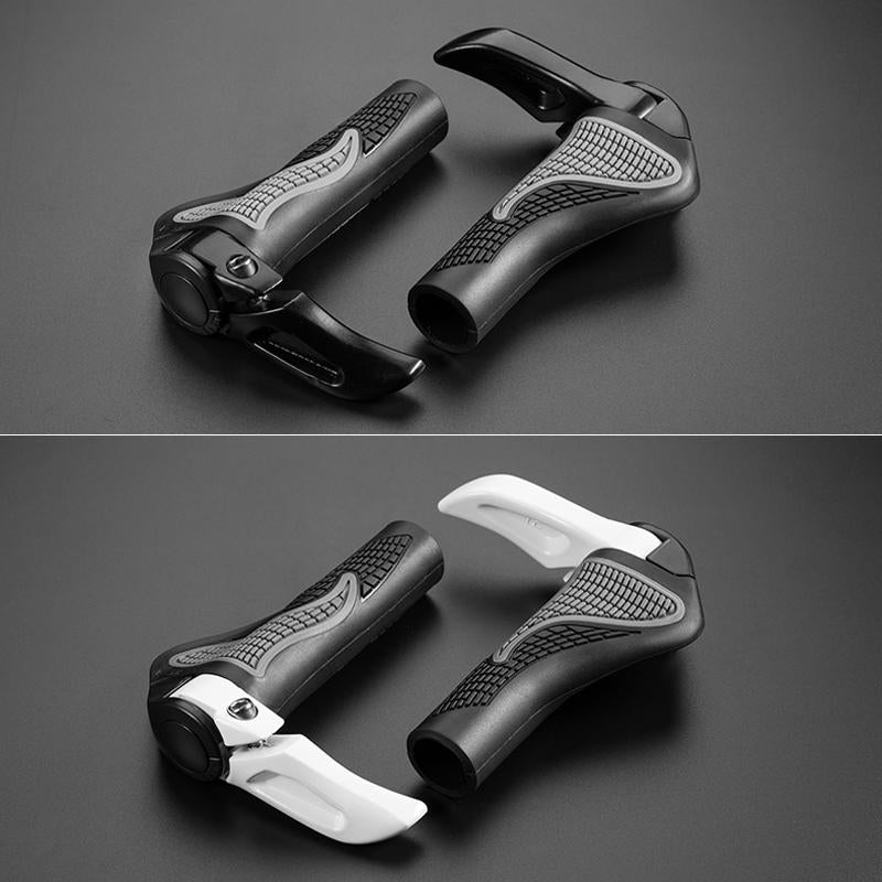Veelzijdige siliconen fiets handvatten met aluminium accenten, geschikt voor stadsfiets, e-bike, MTB en racefiets.