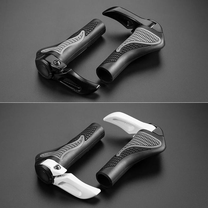 Veelzijdige siliconen fiets handvatten met aluminium accenten, geschikt voor stadsfiets, e-bike, MTB en racefiets.