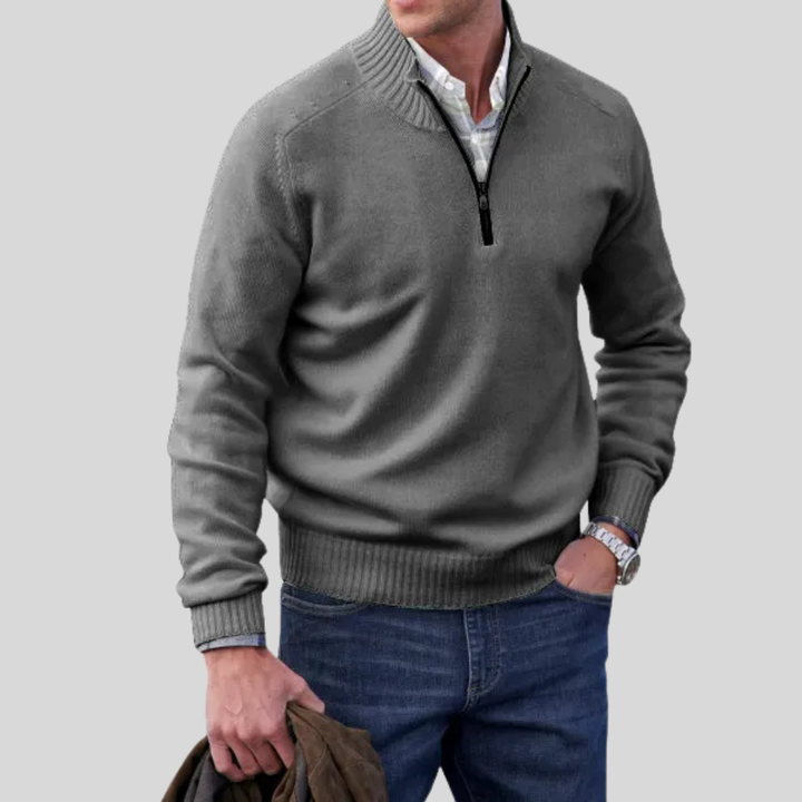 Veelzijdige herentrui met rits. Gebreide trui, perfect voor een comfortabele casual of stijlvolle look.