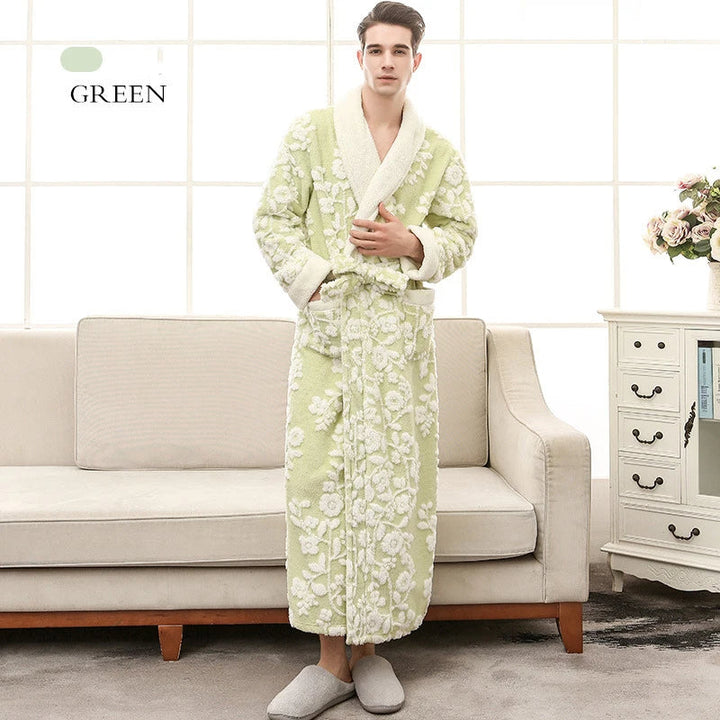Extra warme heren jacquard fleece ochtendjas, perfect voor ontspannen winteravonden.