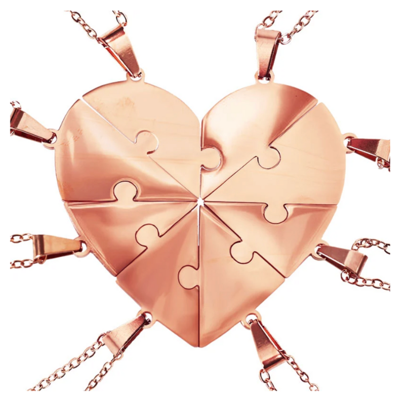 Gouden look familie puzzelketting, sieraad van liefde en verbinding.