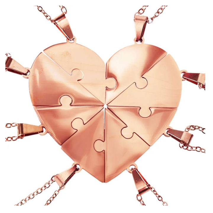 Gouden look familie puzzelketting, sieraad van liefde en verbinding.
