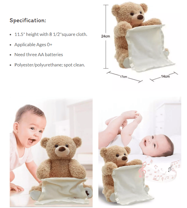 Bruine interactieve knuffelbeer met peek-a-boo functie, zacht pluche. Zingend & sprekend speelgoed, perfect baby cadeau.
