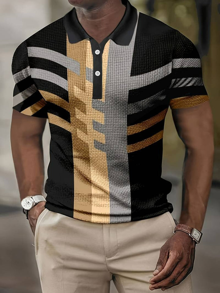 Herenpolo vintage stijl met 1/4 knoopsluiting. Comfortabel en stijlvol voor zomerse casual looks.