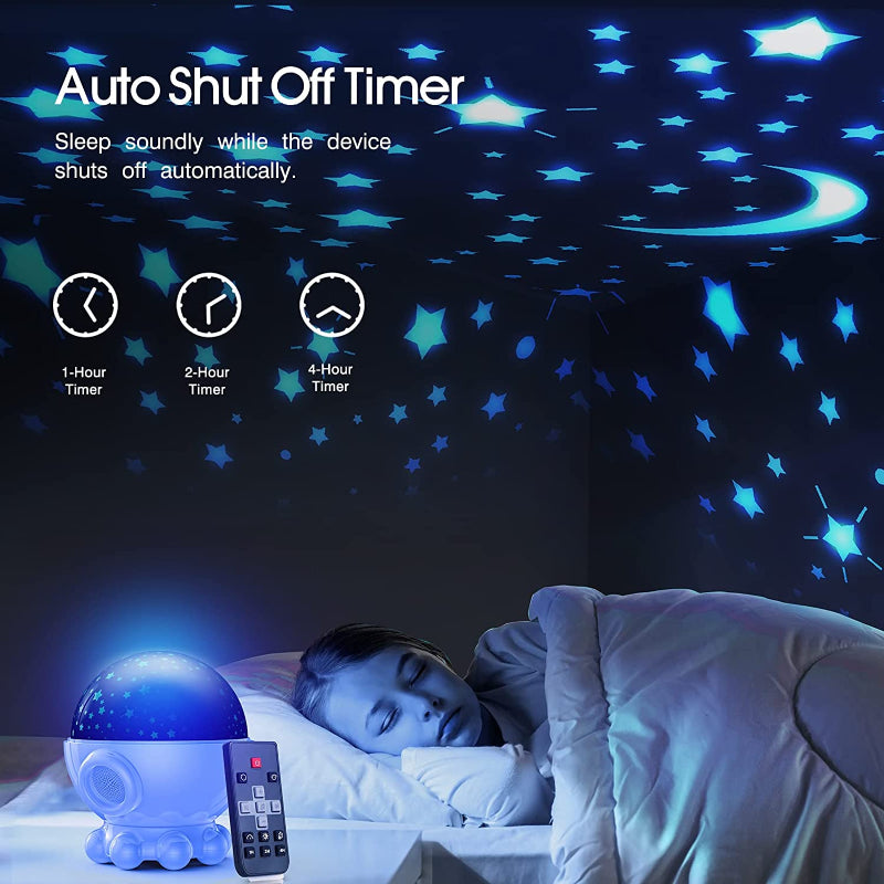 LED DreamAura projector nachtlamp met serene oceaan golven, sterren en muziek, ideaal voor ontspanning en slaap.