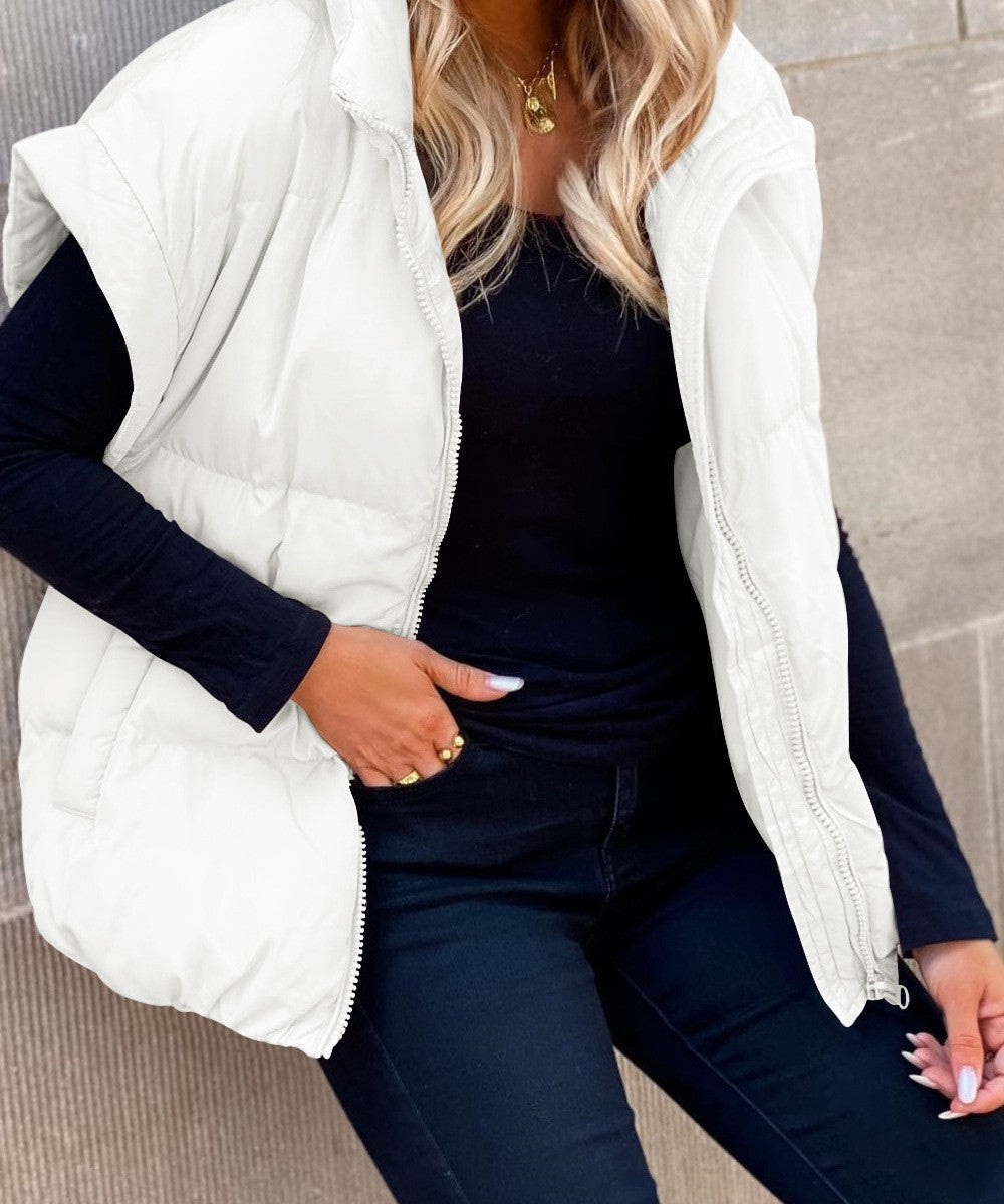Stijlvolle oversized bodywarmer voor dames. Dit mouwloze puffer vest is ideaal voor warme laagjes in de winter.