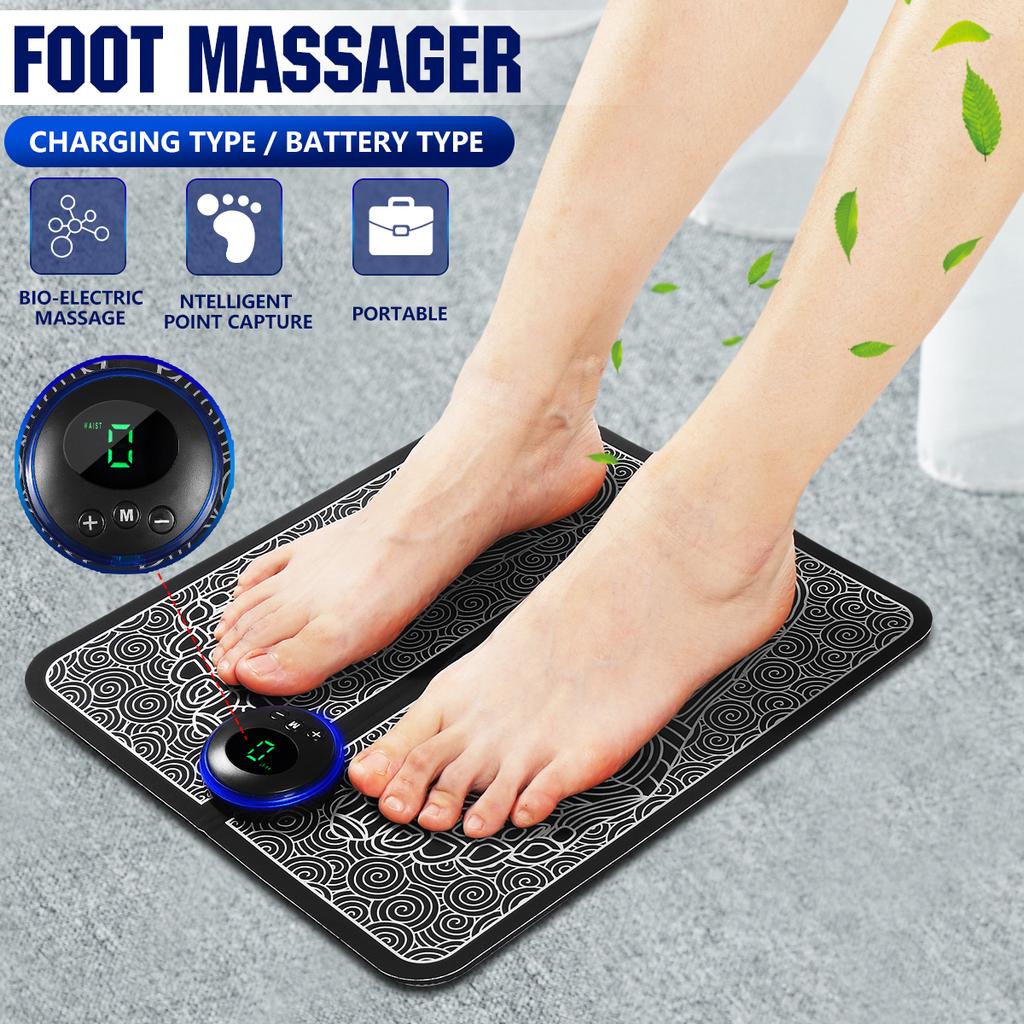 Draagbare EMS voetmassage mat met acupressuur voor diepe ontspanning en verbeterde bloedcirculatie.