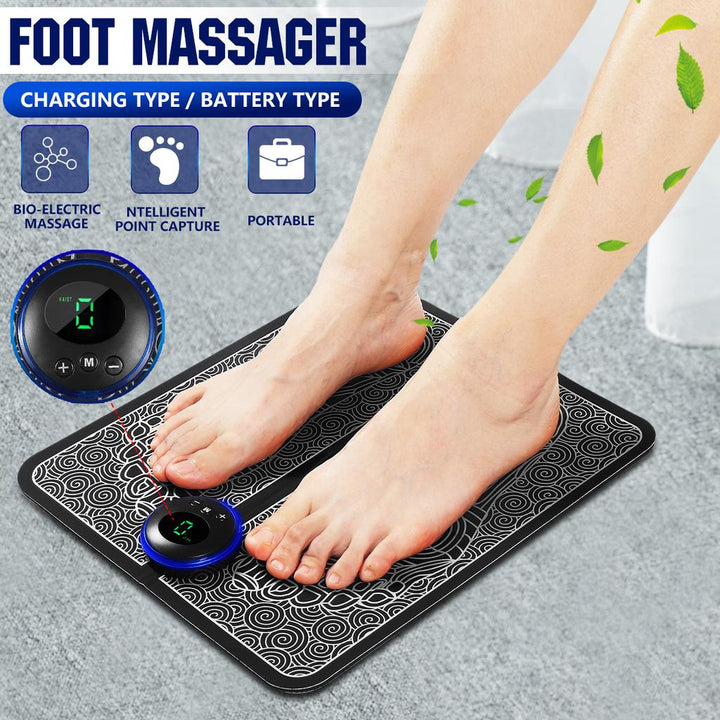 Draagbare EMS voetmassage mat met acupressuur voor diepe ontspanning en verbeterde bloedcirculatie.