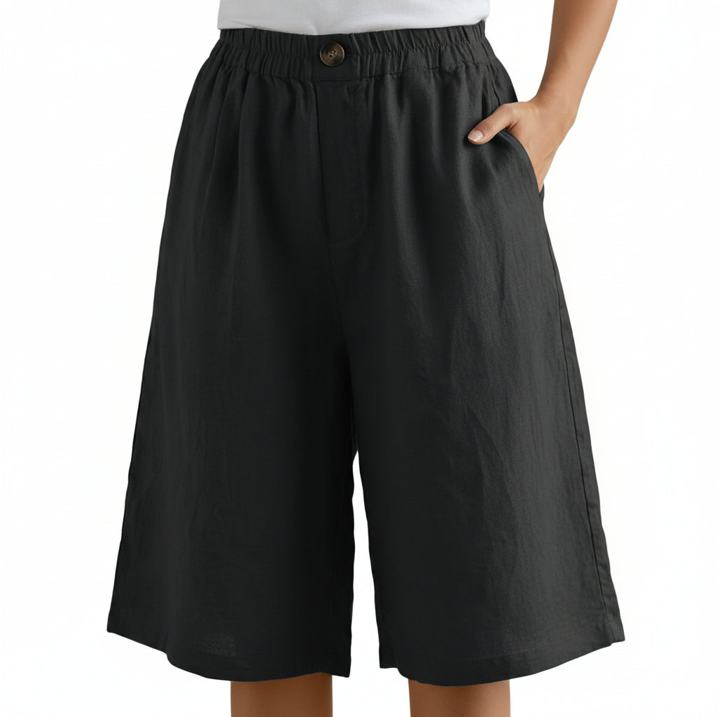 Comfortabele dames katoen-linnen shorts, hoge taille en losse pasvorm, ideaal voor een casual zomerstijl.