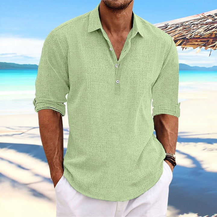 Ademend heren Henley shirt lange mouwen, casual look met knoopsluiting, ideaal voor comfort in lente/zomer.