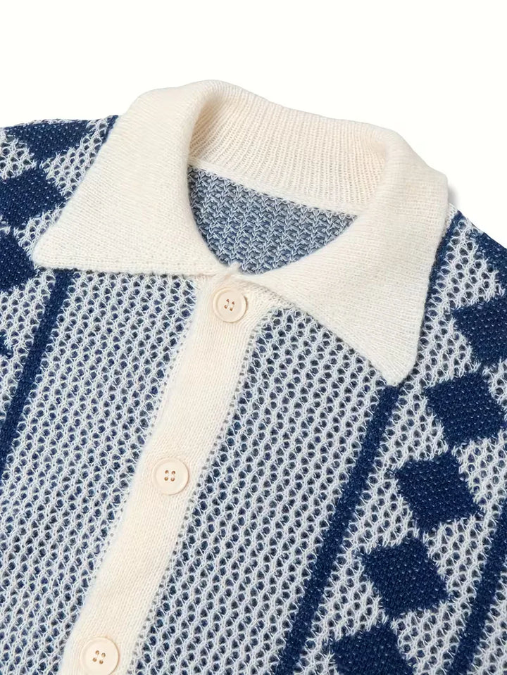 Veelzijdig heren knoopvest met ruitpatroon en V-hals, geschikt voor zowel casual als smart casual gelegenheden.