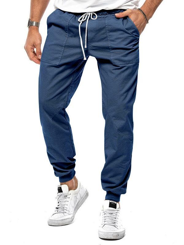 Stijlvolle beige heren casual broek, taps toelopend met elastische tailleband, voor een moderne, comfortabele look.