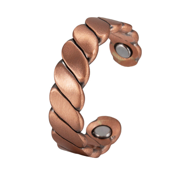 Koperen retro magneetring, unisex en verstelbaar. Elegant vintage accessoire met bronzen look.
