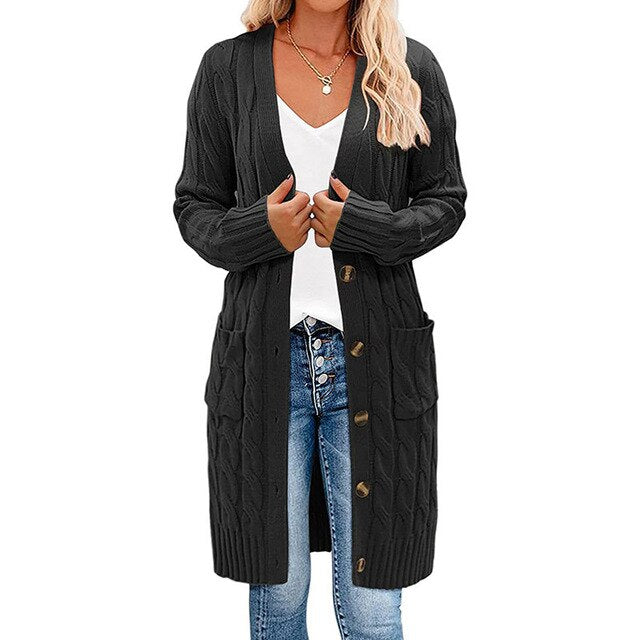 Warm dames lang gebreid vest, perfect voor herfst- en wintermode. Stijlvol en comfortabel als casual dameskleding.