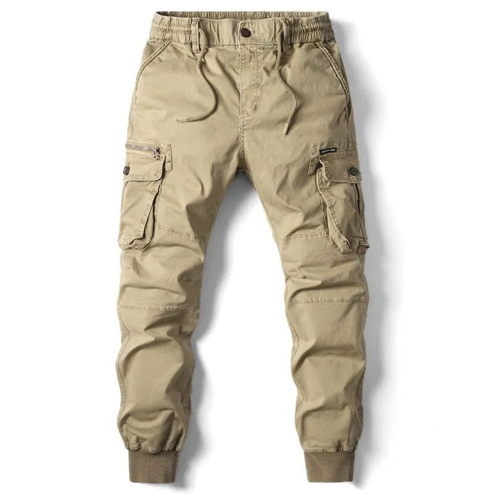 Casual herenbroek, joggingbroek met cargozakken, elastisch en praktisch.