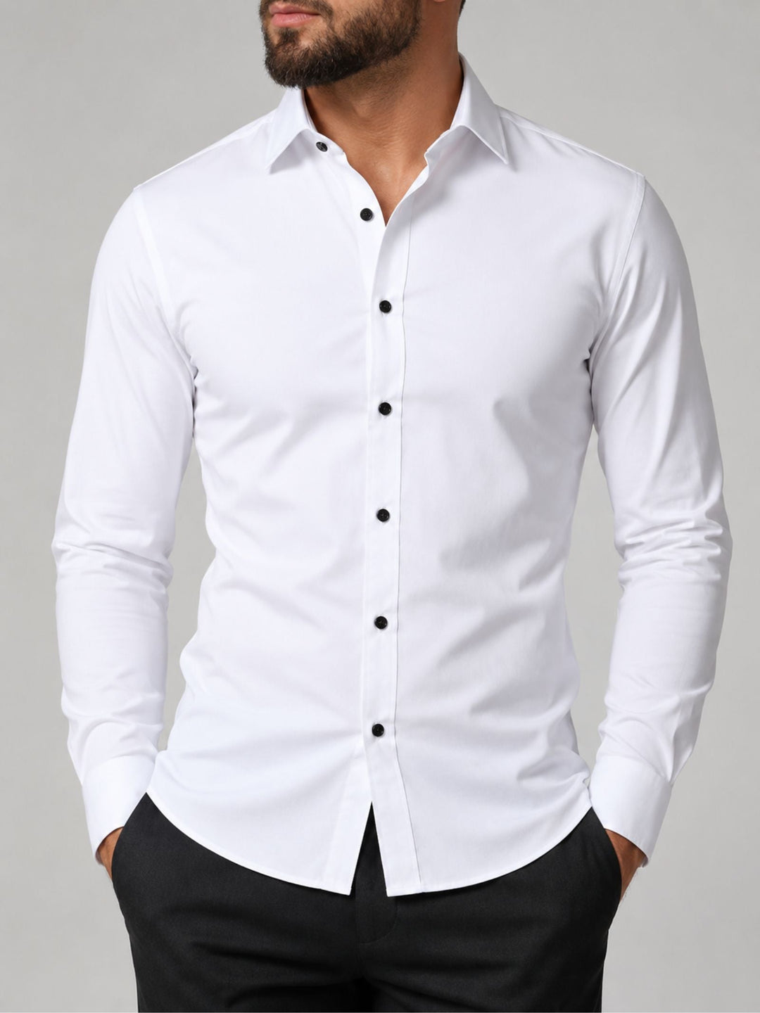 Comfortabel heren stretch overhemd met lange mouwen, perfect voor kantoor en smart casual look.