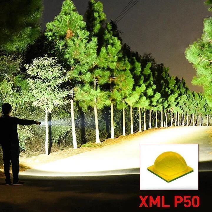 Betrouwbare 90000 Lumen LED zaklamp met zoom voor noodsituaties en outdoor gebruik.