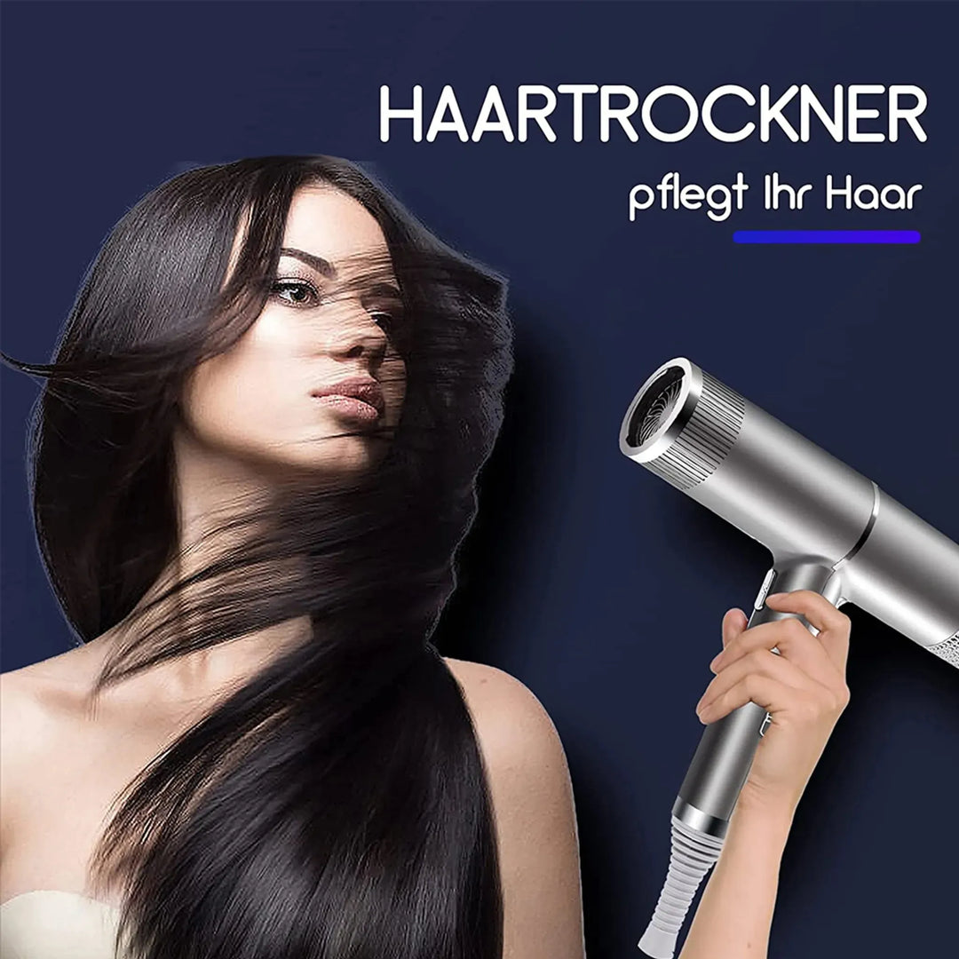 Grijze ionische haardroger, sneldrogend en professioneel, voor gezond, glanzend en pluisvrij haar.