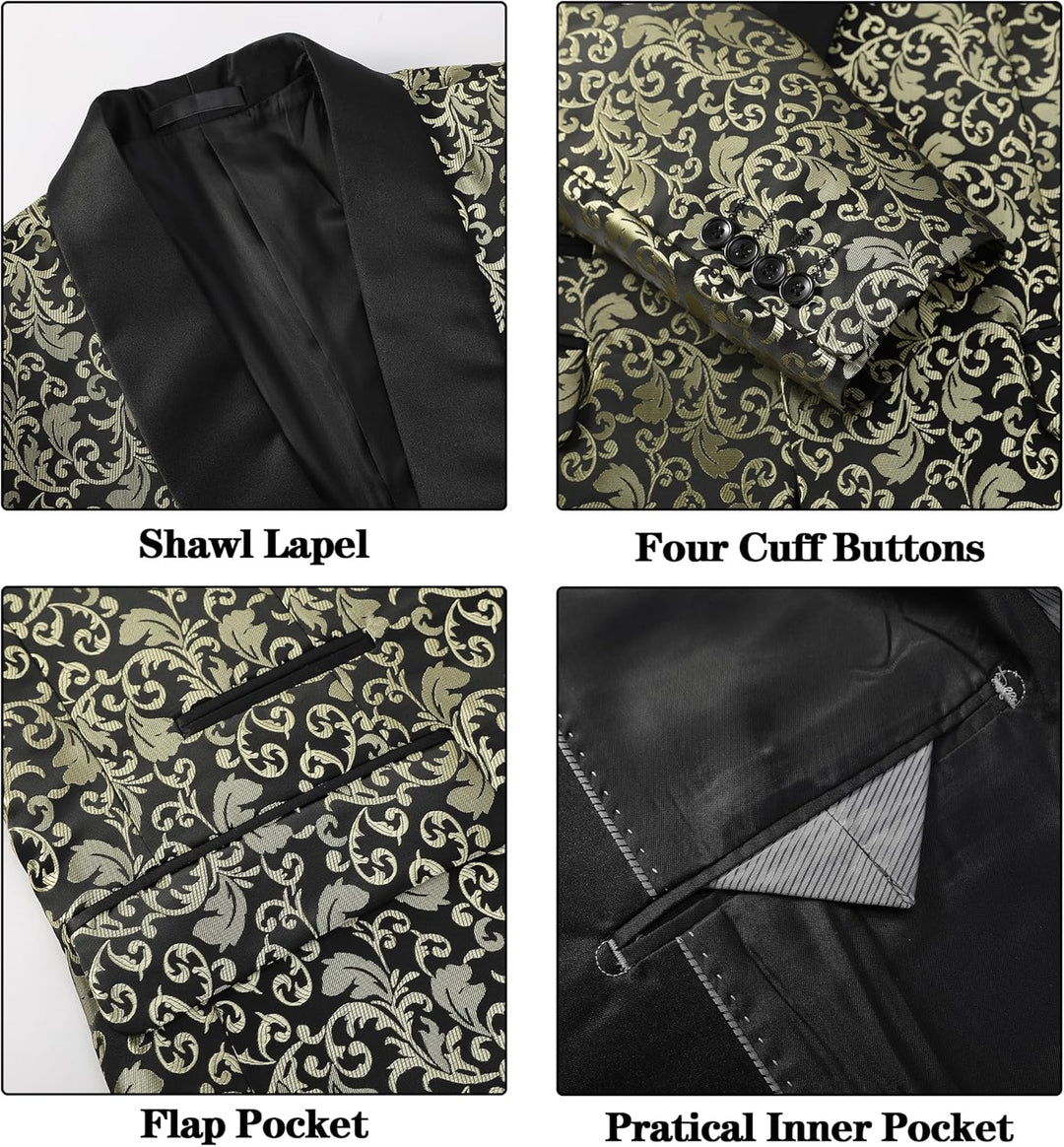 Close-up van de stoffen textuur van de polyester-viscose heren smoking 'Leon'.