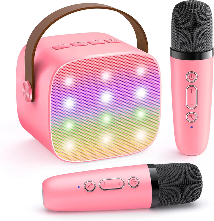 Compacte Veylo draagbare karaoke speaker met geïntegreerde Bluetooth en twee mics.