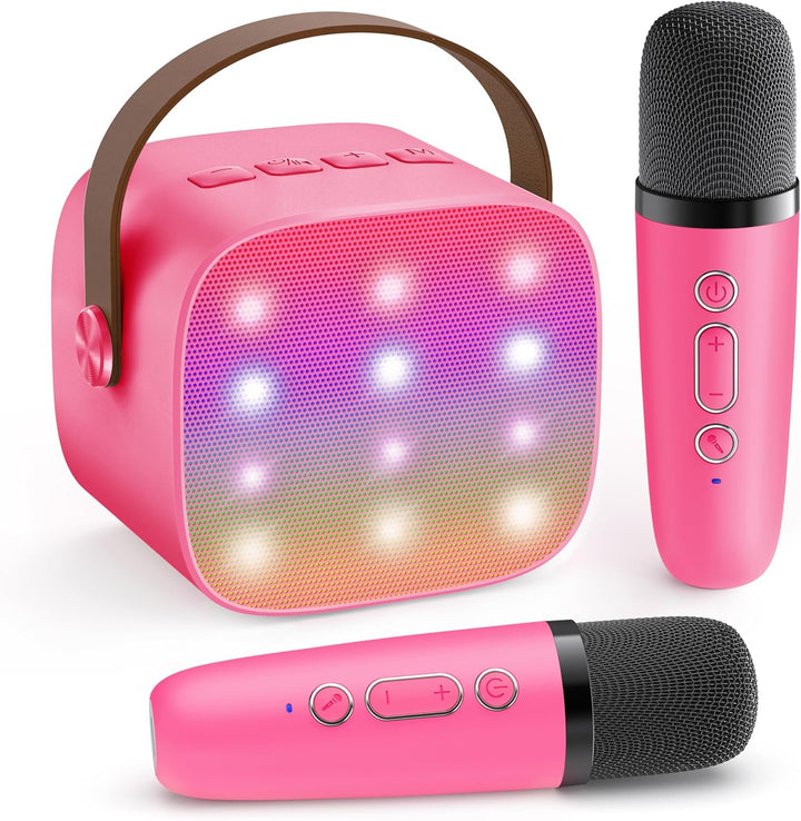 Veylo draagbare mini karaoke machine met Bluetooth speaker en 2 draadloze microfoons.