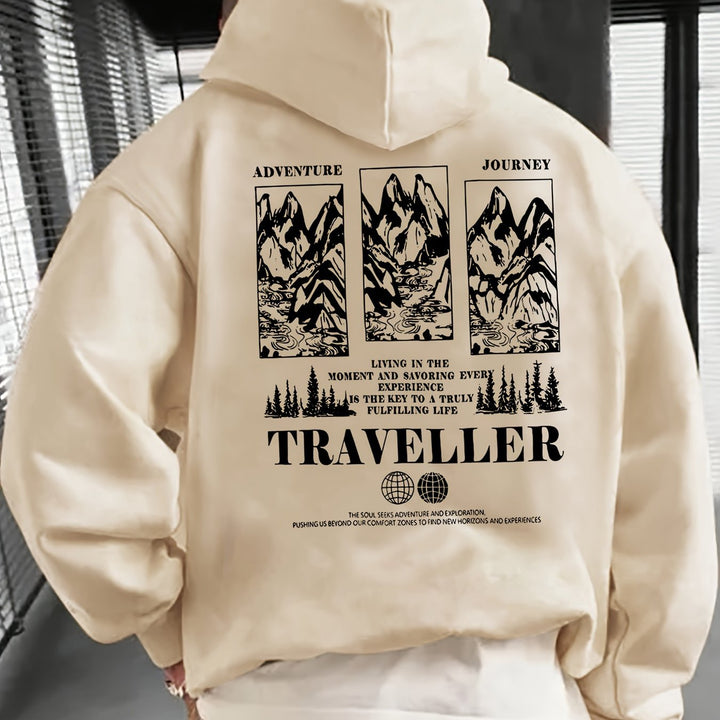 Heren hoodie met sfeervol bergtafereel design, comfortabele loose fit en capuchon. Perfecte dagelijkse stijl.