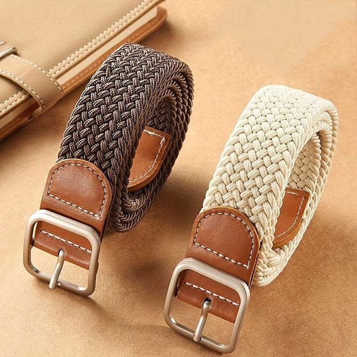 Zwarte unisex elastische gevlochten riem, comfortabel en stijlvol accessoire voor heren en dames.