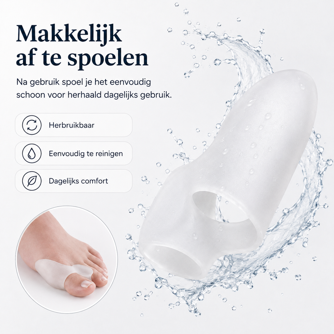 Onzichtbare siliconen teenbeschermer, uniseks, voor dagelijks comfort bij hallux valgus en bunion pijn.