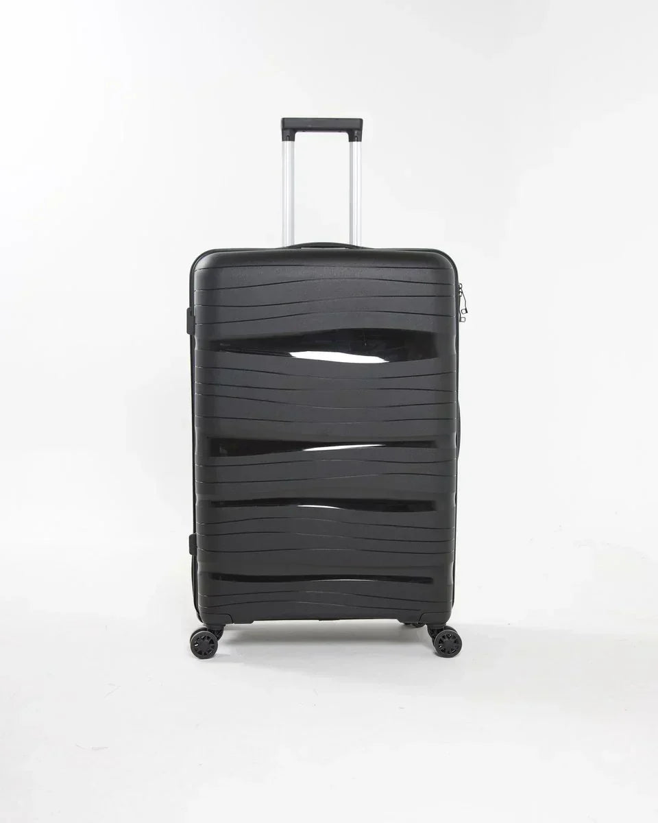 Strak design van de gesloten Oslo harde reiskoffer, symboliseert duurzaamheid en moderne bagage.