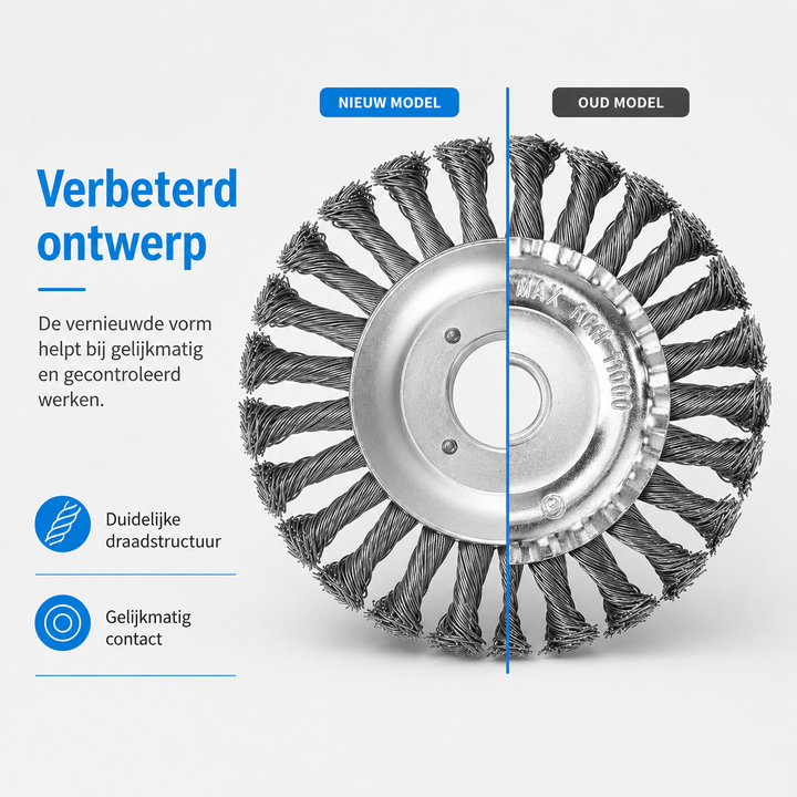 Efficiënte staaldraadborstel als trimmer opzetstuk. Duurzaam tuingereedschap voor langdurig tuinonderhoud.