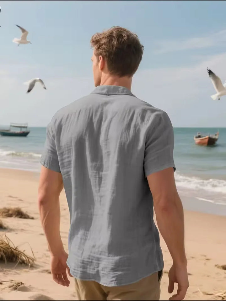 Ademend linnen overhemd heren, korte mouw, comfortabele en luchtige zomerkleding.
