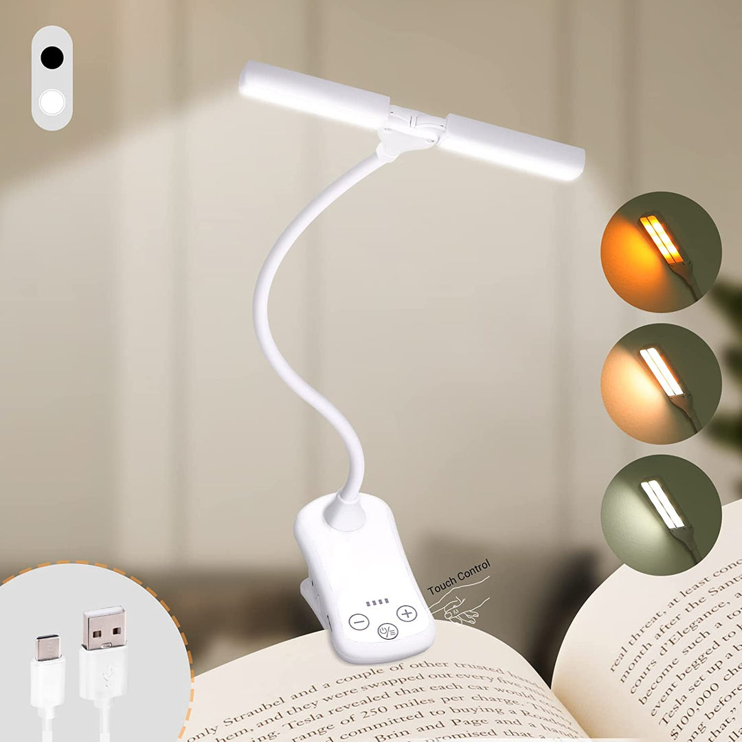 Draagbaar USB leeslampje met handige clip voor boeken. Verstelbaar LED licht, perfect voor onderweg of in bed.