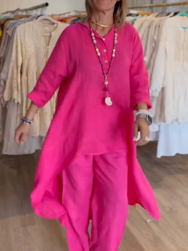 Dames broekpak Wanda, ideaal als kantooroutfit of chique strandlook, combineert casual en elegantie.