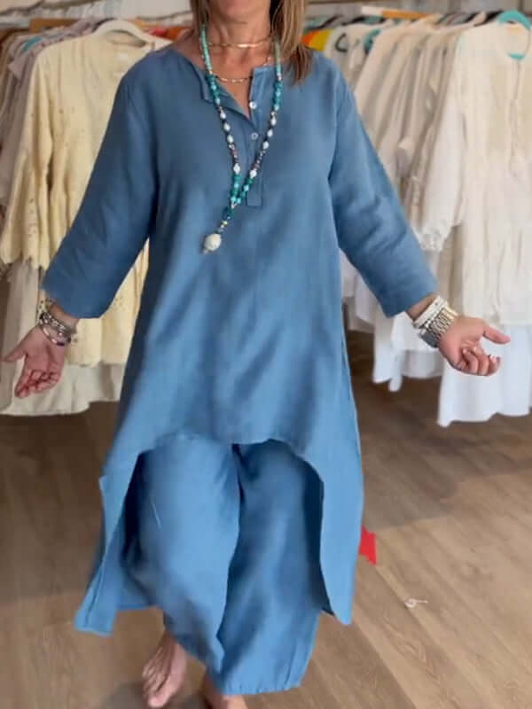 Vrouwenmode: elegant damespak Wanda met wijde pijpen, perfecte zomerkleding voor een stijlvolle look.