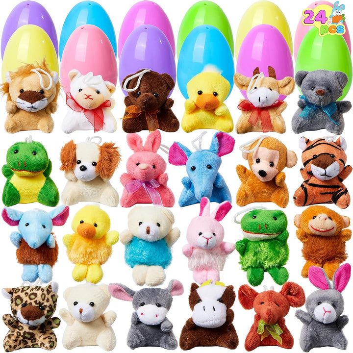Zachte pluche paaseieren (12-delige set) met schattige mini-dieren, ideaal verrassingsspeelgoed voor kinderen met Pasen.