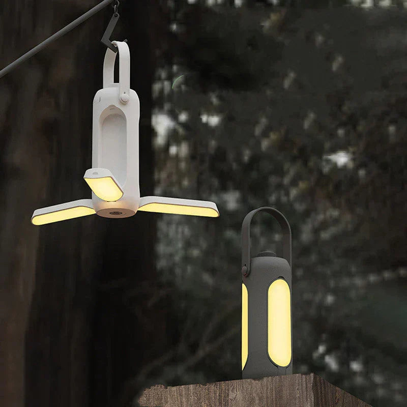 LumiCamp draagbare LED campinglamp, oplaadbaar via USB, ideaal voor kamperen en outdoor avonturen.