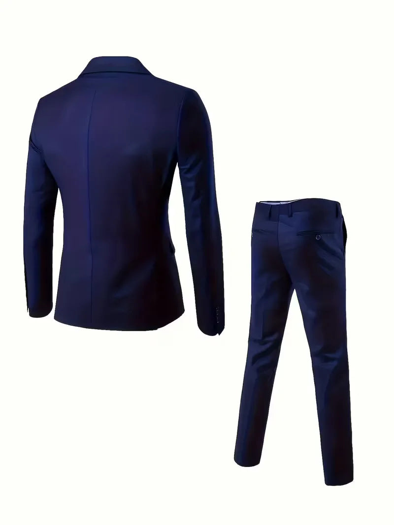 Chique slim fit herenpak, tweedelig en comfortabel, voor een elegante en zelfverzekerde look.