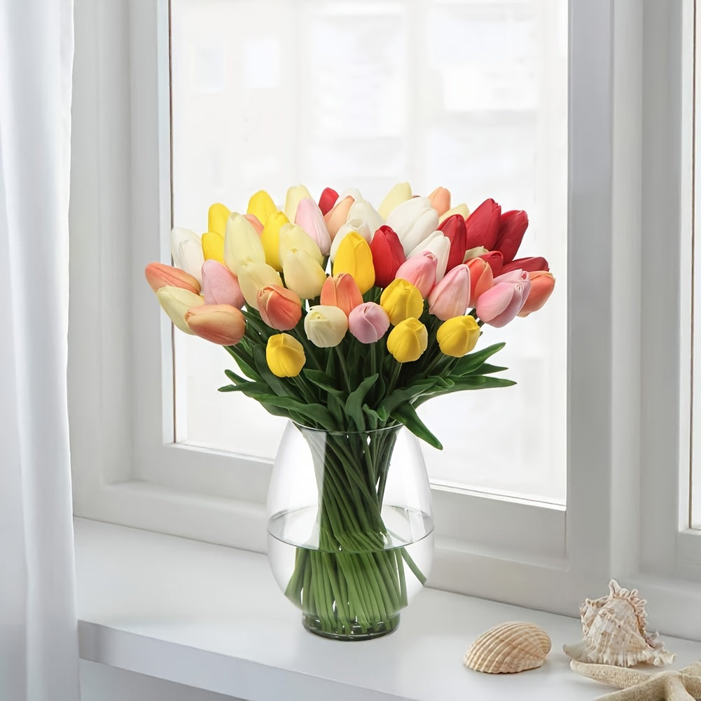 Decoratieve set van 10 kunsttulpen in vaas, ideaal voor modern wonen en interieurdecoratie. Prachtige nepbloemen.