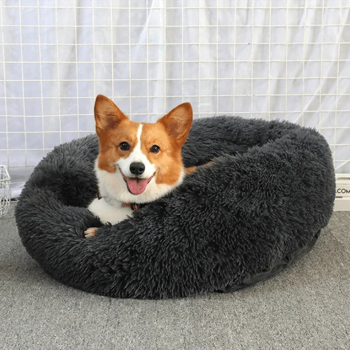 Pluchen donut huisdierenbed voor hond & kat; zacht, warm en comfortabel slaapplek.