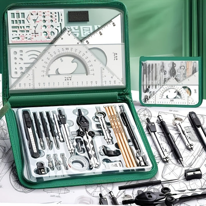 Duurzame PrecisionDraft tekenset met diverse tekeninstrumenten, perfect voor school, kantoor en creatieve projecten.