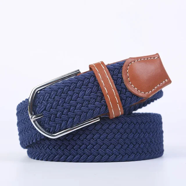 Grijze unisex elastische riem, imitatieleer, voor een comfortabele en modieuze uitstraling.