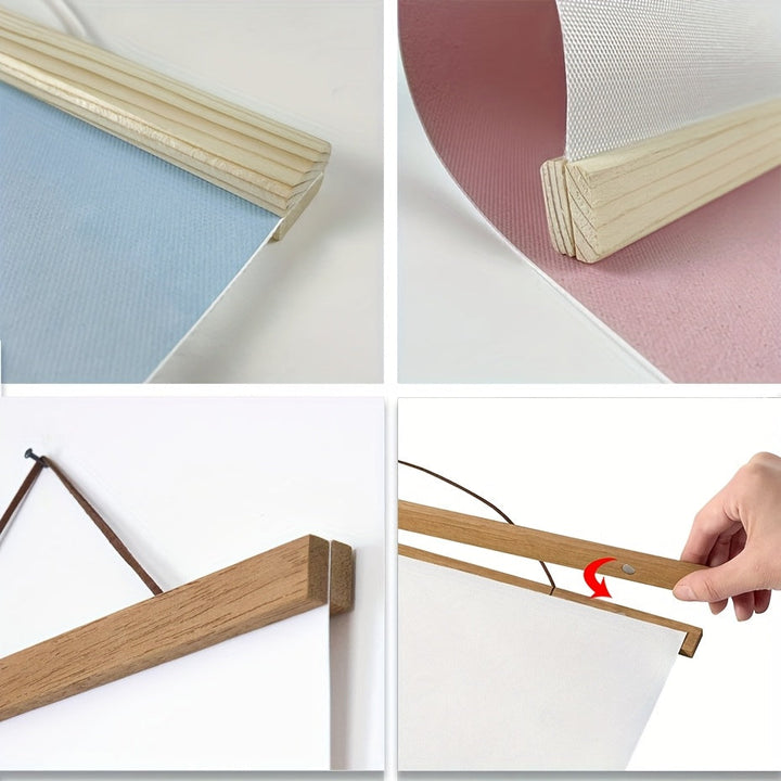 Teakhouten magnetisch kunstophangsysteem voor posters, foto's en prints. Duurzaam en elegant.