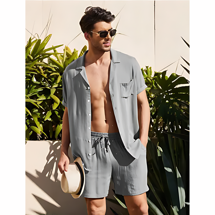 Veelzijdige linnen heren zomerset Jairo: comfortabel linnen shirt en broek, ideaal voor strand of stad.