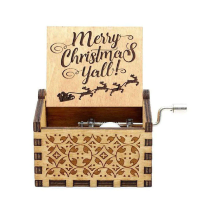 Prachtige houten kerst muziekdoos, decoratie en speelgoed in één voor de feestelijke winter.