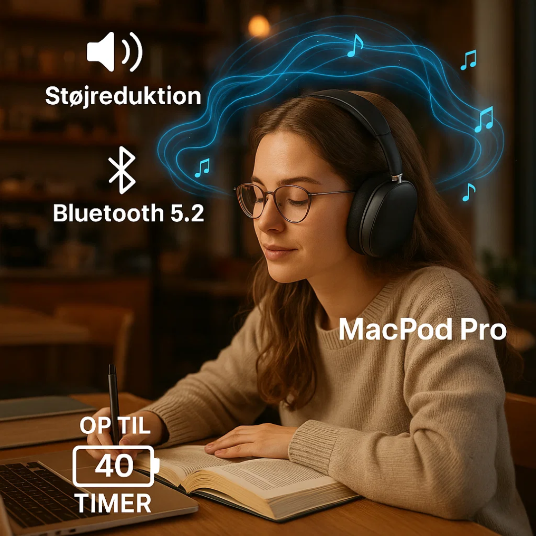Verstelbare Macpod Pro draadloze hoofdtelefoon voor sport en reizen, met heldere audio.