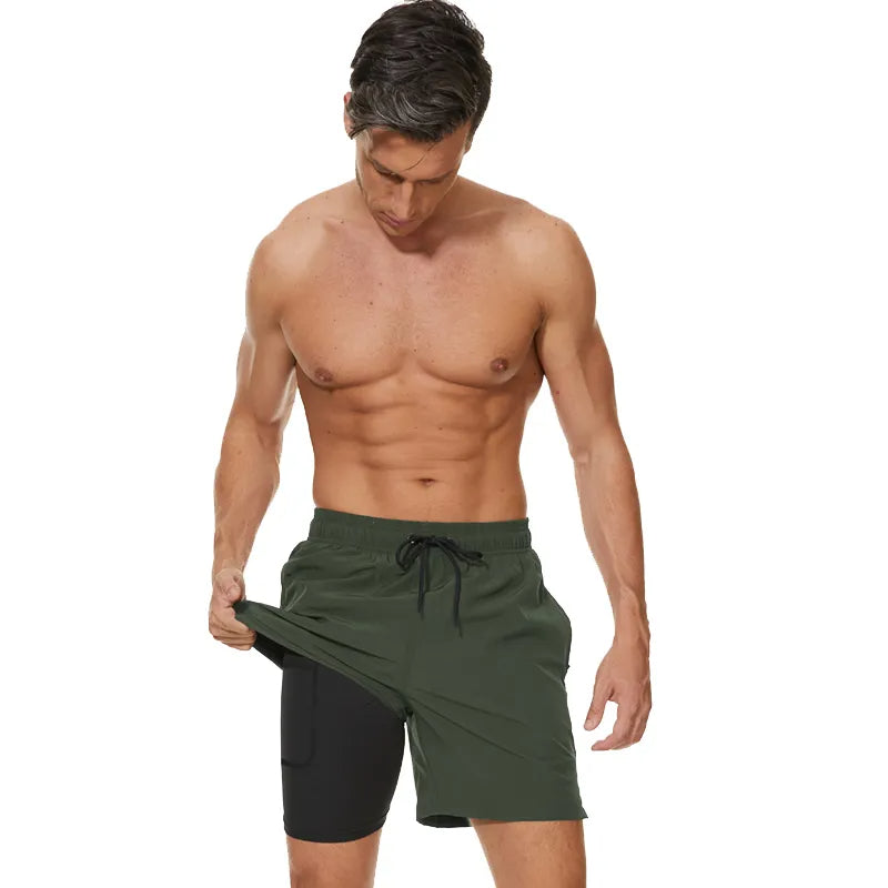 Praktische heren zwembroek met compressie, snel droog voor zwemmen, hardlopen of gym.