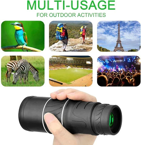 Draagbare monoculaire telescoop met nachtzicht, ideaal voor avontuurlijk wandelen en natuurverkenning.