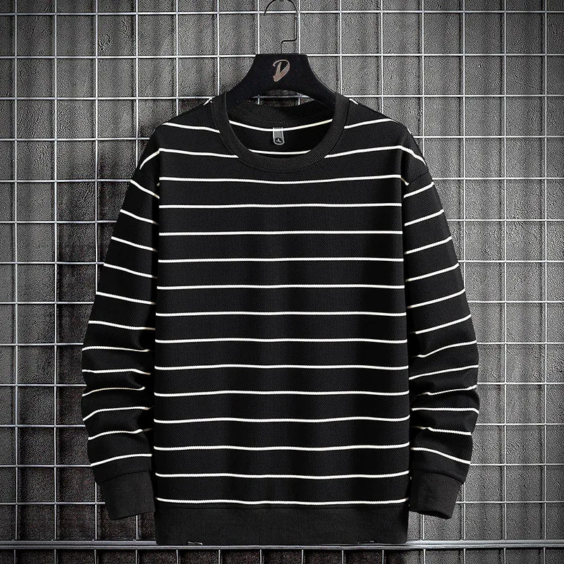 Elegante gestreepte heren trui, comfortabel sweatshirt met ronde hals. Ideaal voor veelzijdige casual outfits.